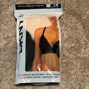 DKNY 2-Pack Wireless Microfiber Plunge Bras - Black & Nude